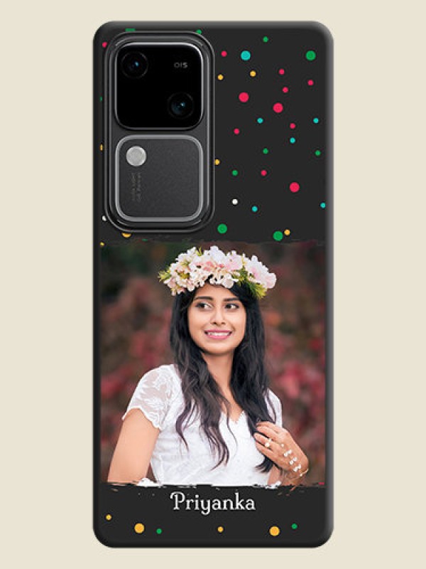 Custom Multicolor Dotted Pattern with Text on Space Black Custom Soft Matte Phone Back Cover - Vivo V30 5G