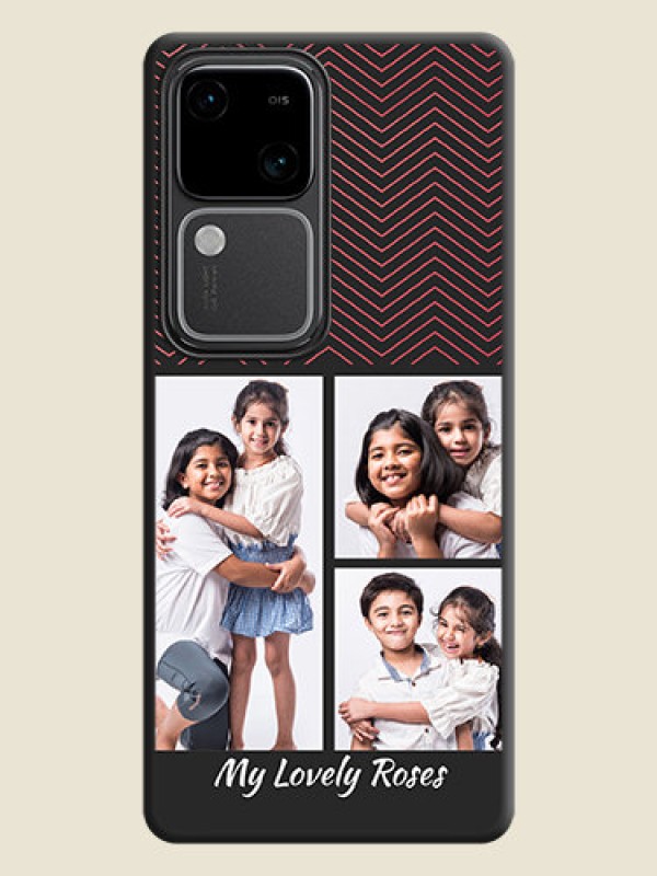 Custom Wave Pattern with 3 Image Holder on Space Black Custom Soft Matte Back Cover - Vivo V30 5G