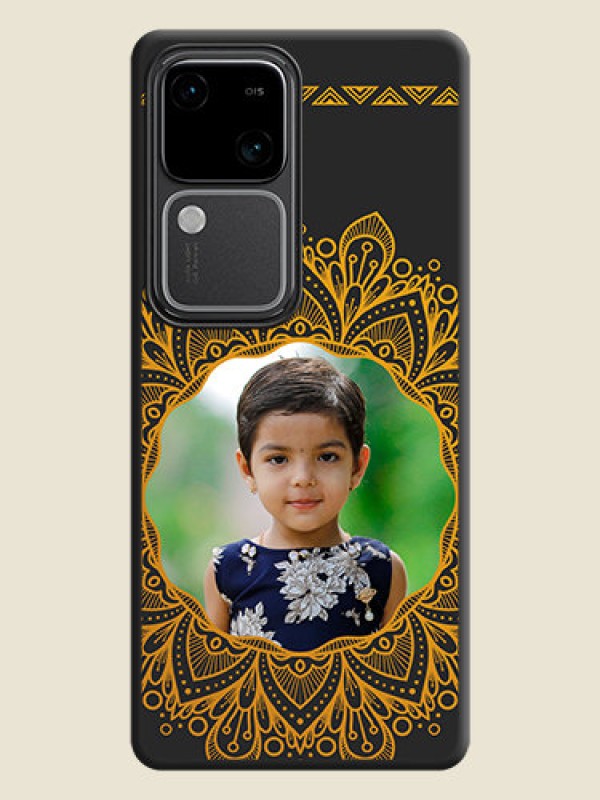 Custom Round Image with Floral Design - Photo on Space Black Soft Matte Mobile Cover - Vivo V30 5G