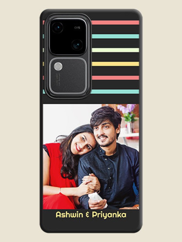 Custom Color Stripes with Photo and Text - Photo on Space Black Soft Matte Mobile Case - Vivo V30 5G