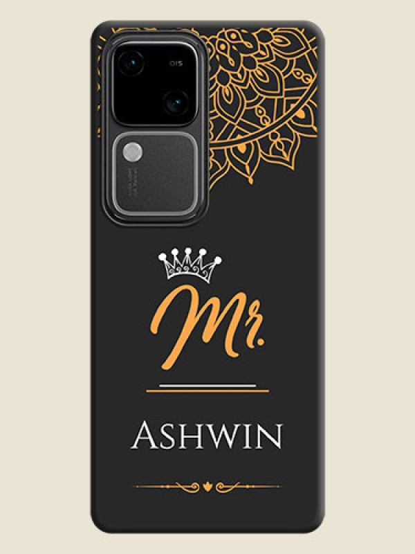 Custom Mr Name with Floral Design on Personalised Space Black Soft Matte Cases - Vivo V30 5G