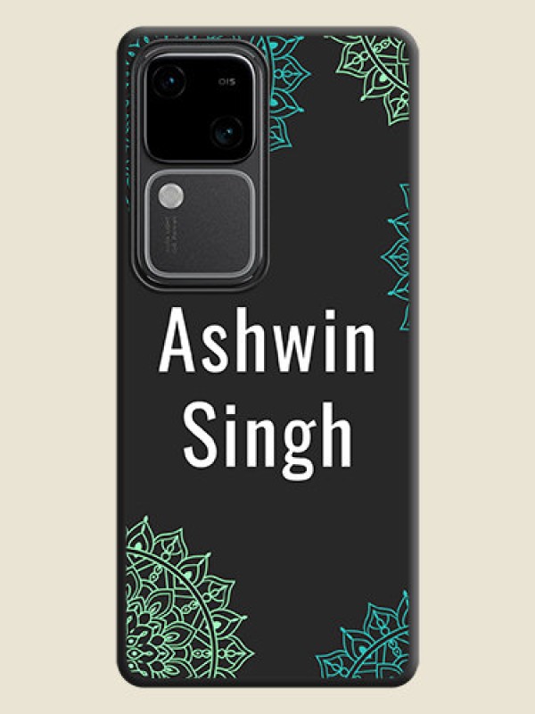 Custom Your Name with Floral Design on Space Black Custom Soft Matte Back Cover - Vivo V30 5G