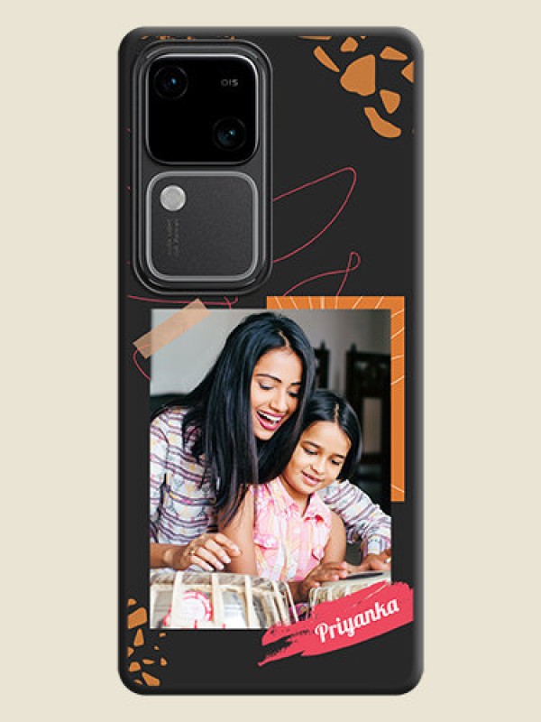 Custom Orange Photo Frame on Space Black Custom Soft Matte Phone Back Cover - Vivo V30 5G