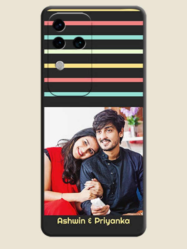 Custom Color Stripes with Photo and Text - Photo on Space Black Soft Matte Mobile Case - Vivo V30 Pro 5G