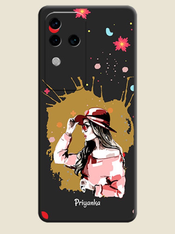 Custom Mordern Lady With Color Splash Background With Custom Text On Space Black Personalized Soft Matte Phone Covers - Vivo V30 Pro 5G