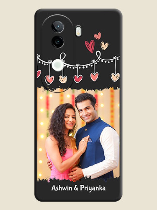 Custom Pink Love Hangings with Name On Space Black Custom Soft Matte Mobile Back Cover - Vivo V40e 5G
