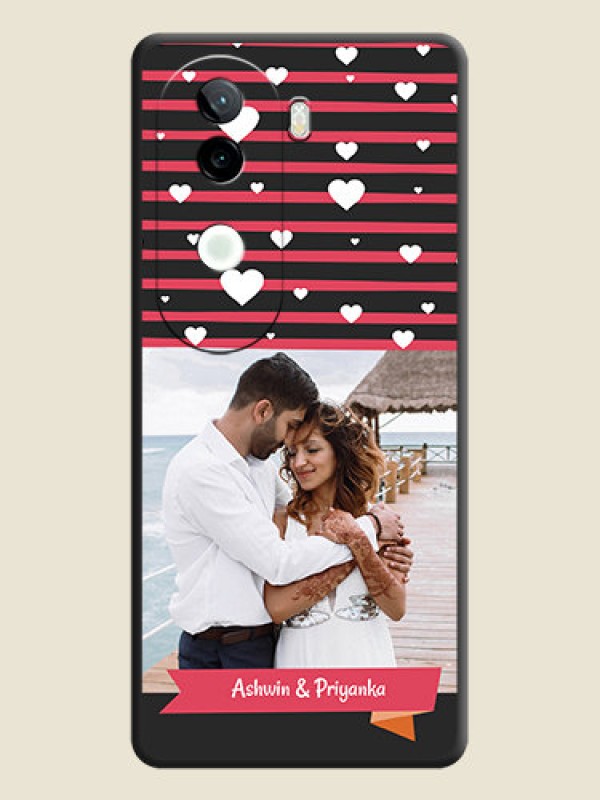 Custom White Color Love Symbols with Pink Lines Pattern On Space Black Custom Soft Matte Mobile Back Cover - Vivo V40e 5G