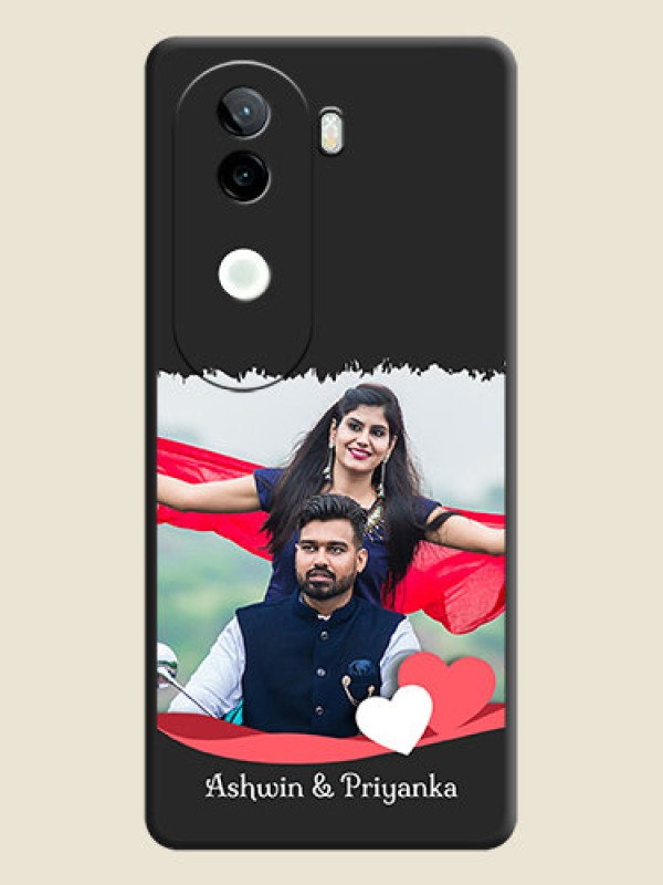 Custom Pin Color Love Shaped Ribbon Design with Text On Space Black Custom Soft Matte Mobile Back Cover - Vivo V40e 5G