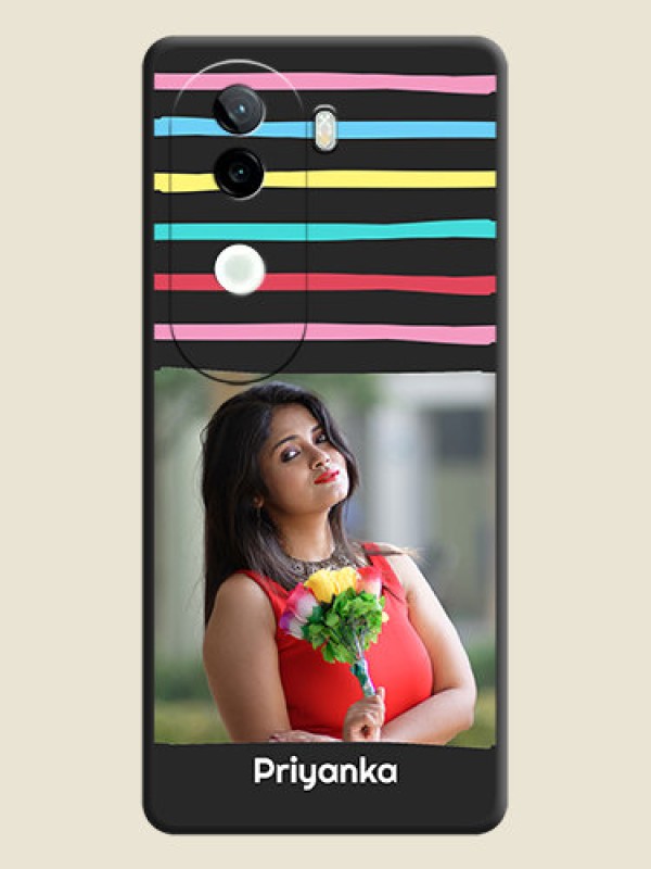 Custom Multicolor Lines with Image On Space Black Custom Soft Matte Mobile Back Cover - Vivo V40e 5G