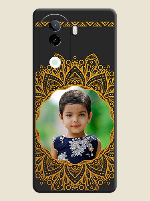 Custom Round Image with Floral Design On Space Black Custom Soft Matte Mobile Back Cover - Vivo V40e 5G