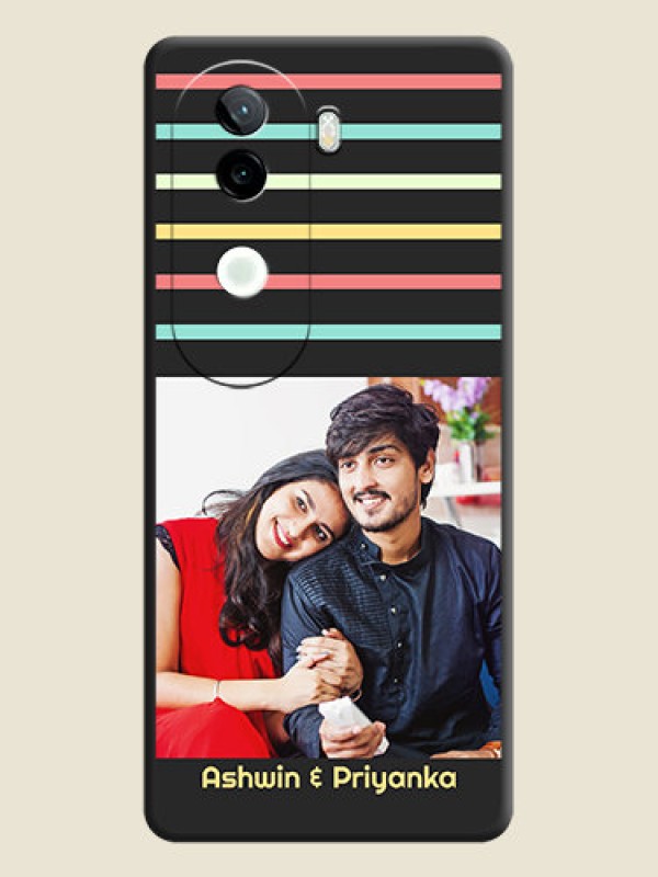 Custom Color Stripes with Photo and Text on Photo On Space Black Custom Soft Matte Mobile Back Cover - Vivo V40e 5G