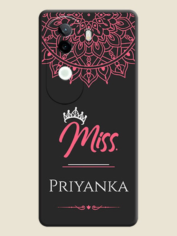 Custom Mrs Name with Floral Design On Space Black Custom Soft Matte Mobile Back Cover - Vivo V40e 5G