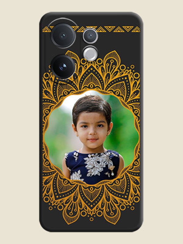 Custom Round Image with Floral Design On Space Black Custom Soft Matte Mobile Back Cover - Vivo V60 5G