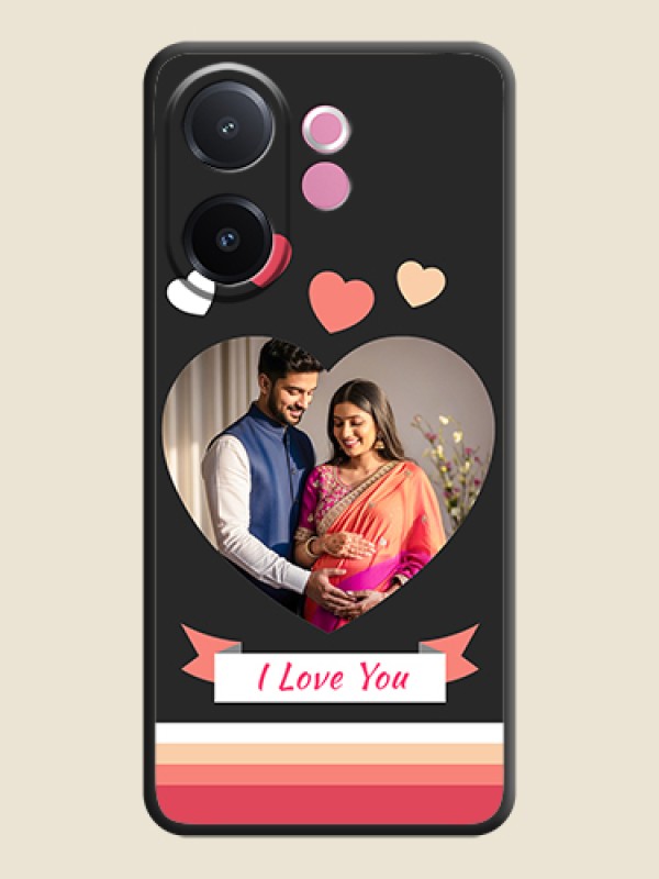 Custom Love Shaped Photo with Colorful Stripes On Space Black Custom Soft Matte Mobile Back Cover - Vivo V60e 5G