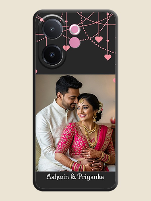 Custom Pink Love Hangings with Text On Space Black Custom Soft Matte Mobile Back Cover - Vivo V60e 5G