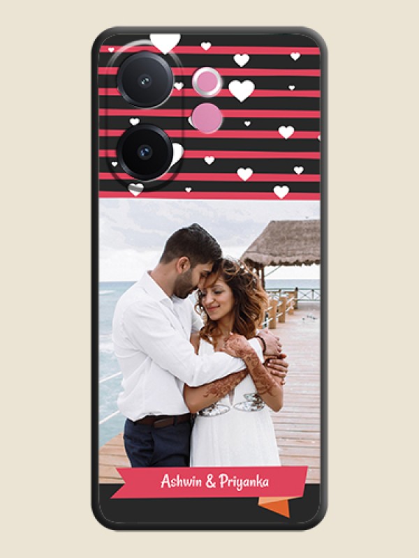 Custom White Color Love Symbols with Pink Lines Pattern On Space Black Custom Soft Matte Mobile Back Cover - Vivo V60e 5G