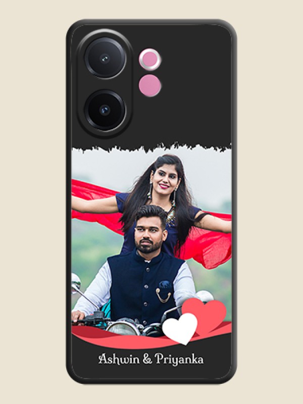 Custom Pin Color Love Shaped Ribbon Design with Text On Space Black Custom Soft Matte Mobile Back Cover - Vivo V60e 5G