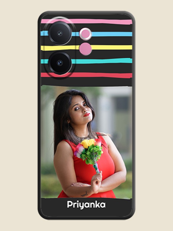 Custom Multicolor Lines with Image On Space Black Custom Soft Matte Mobile Back Cover - Vivo V60e 5G