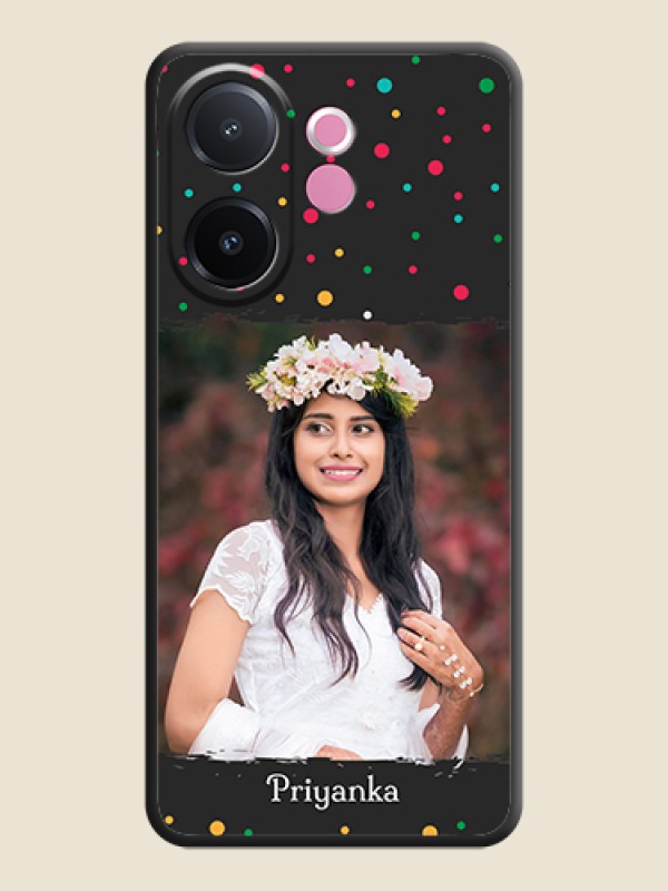 Custom Multicolor Dotted Pattern with Text On Space Black Custom Soft Matte Mobile Back Cover - Vivo V60e 5G