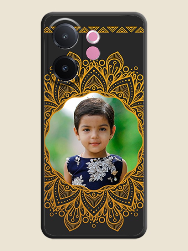 Custom Round Image with Floral Design On Space Black Custom Soft Matte Mobile Back Cover - Vivo V60e 5G
