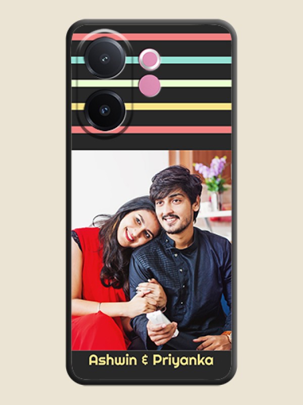 Custom Color Stripes with Photo and Text on Photo On Space Black Custom Soft Matte Mobile Back Cover - Vivo V60e 5G