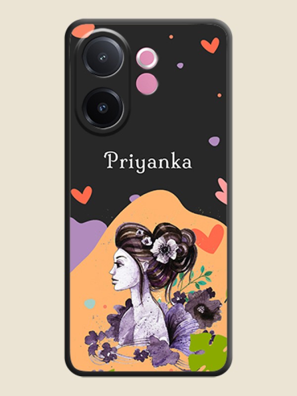 Custom Namecase For Her With Fancy Lady Image On Space Black Custom Soft Matte Mobile Back Cover - Vivo V60e 5G