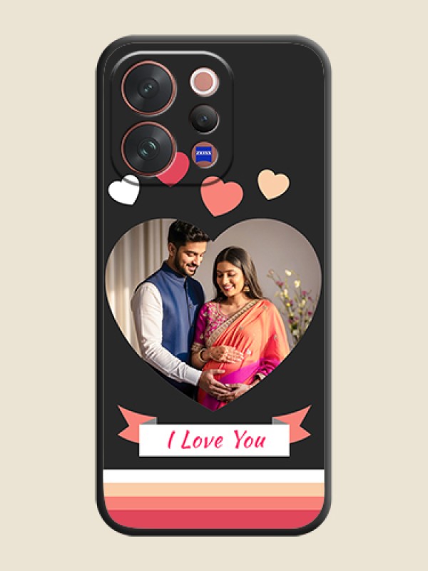 Custom Love Shaped Photo with Colorful Stripes On Space Black Custom Soft Matte Mobile Back Cover - Vivo V70 5G