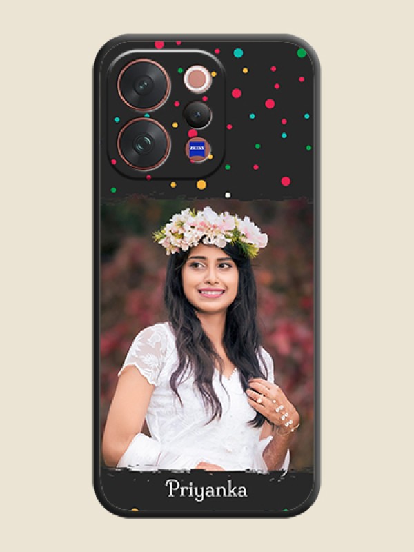 Custom Multicolor Dotted Pattern with Text On Space Black Custom Soft Matte Mobile Back Cover - Vivo V70 5G