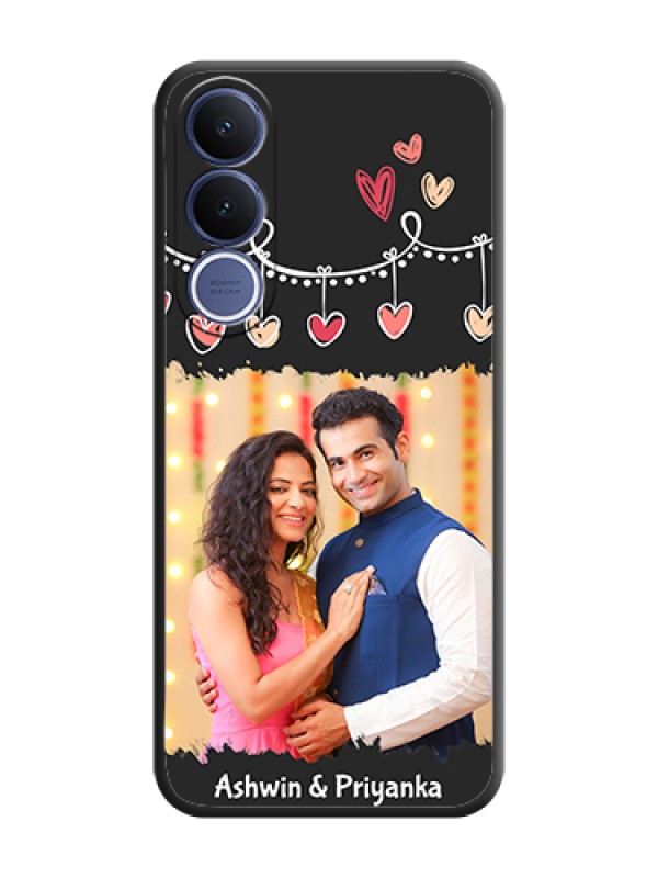 Custom Pink Love Hangings with Name On Space Black Custom Soft Matte Mobile Back Cover - Vivo V70 Fe 5G