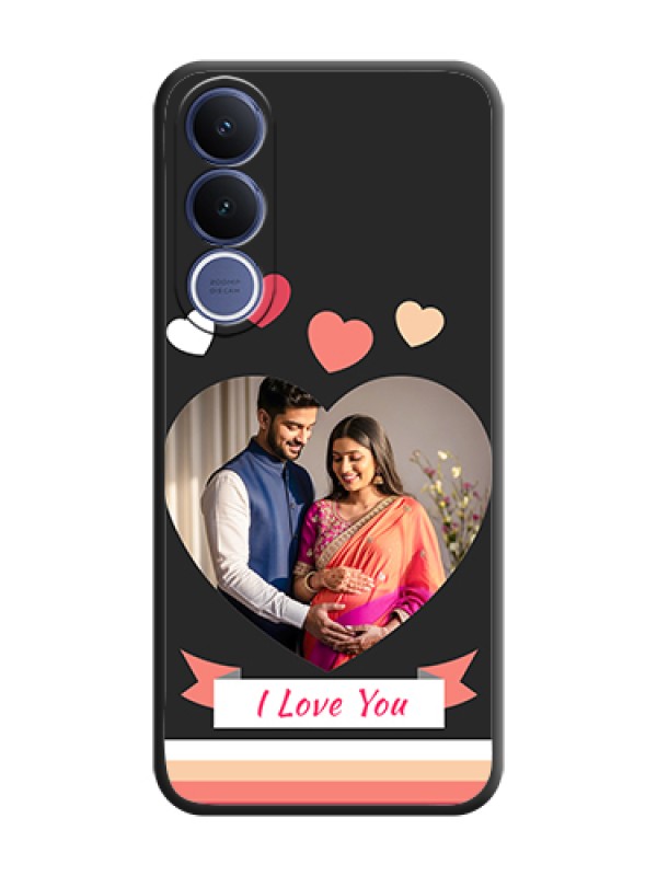 Custom Love Shaped Photo with Colorful Stripes On Space Black Custom Soft Matte Mobile Back Cover - Vivo V70 Fe 5G