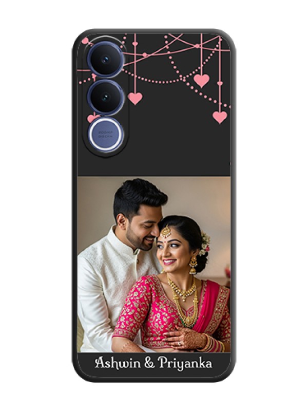 Custom Pink Love Hangings with Text On Space Black Custom Soft Matte Mobile Back Cover - Vivo V70 Fe 5G