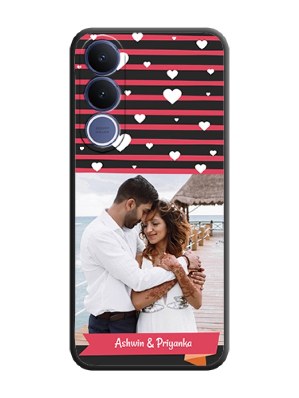 Custom White Color Love Symbols with Pink Lines Pattern On Space Black Custom Soft Matte Mobile Back Cover - Vivo V70 Fe 5G