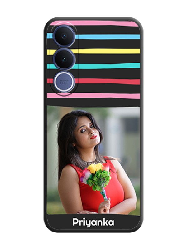 Custom Multicolor Lines with Image On Space Black Custom Soft Matte Mobile Back Cover - Vivo V70 Fe 5G