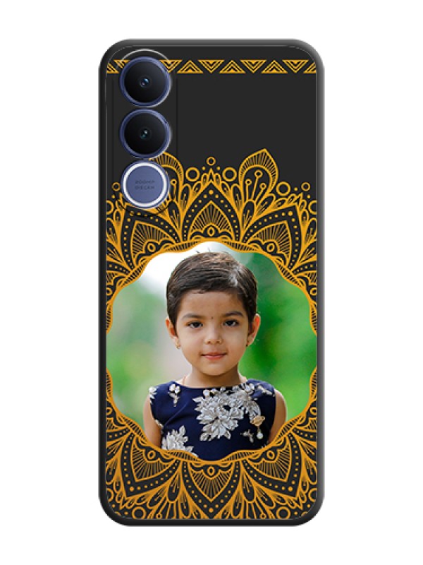 Custom Round Image with Floral Design On Space Black Custom Soft Matte Mobile Back Cover - Vivo V70 Fe 5G