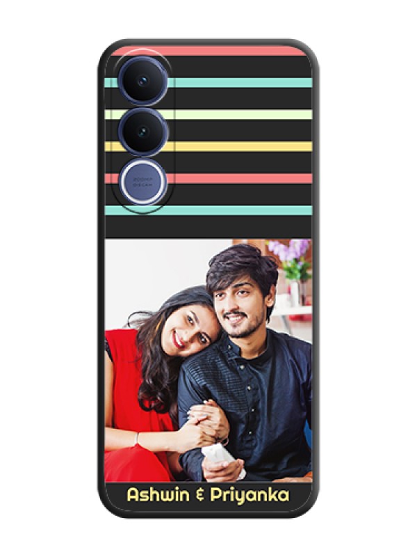 Custom Color Stripes with Photo and Text on Photo On Space Black Custom Soft Matte Mobile Back Cover - Vivo V70 Fe 5G