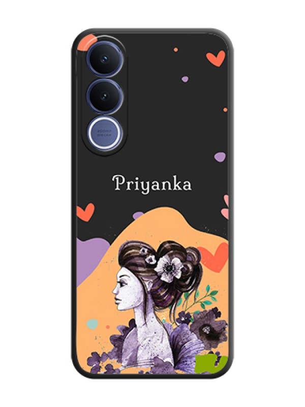 Custom Namecase For Her With Fancy Lady Image On Space Black Custom Soft Matte Mobile Back Cover - Vivo V70 Fe 5G