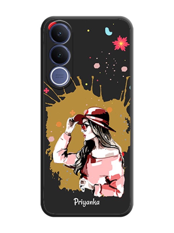 Custom Mordern Lady With Color Splash Background With Custom Text On Space Black Custom Soft Matte Mobile Back Cover - Vivo V70 Fe 5G