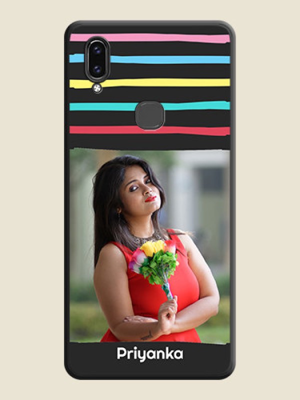 Custom Multicolor Lines with Image on Space Black Personalized Soft Matte Phone Covers - Vivo V9 Pro