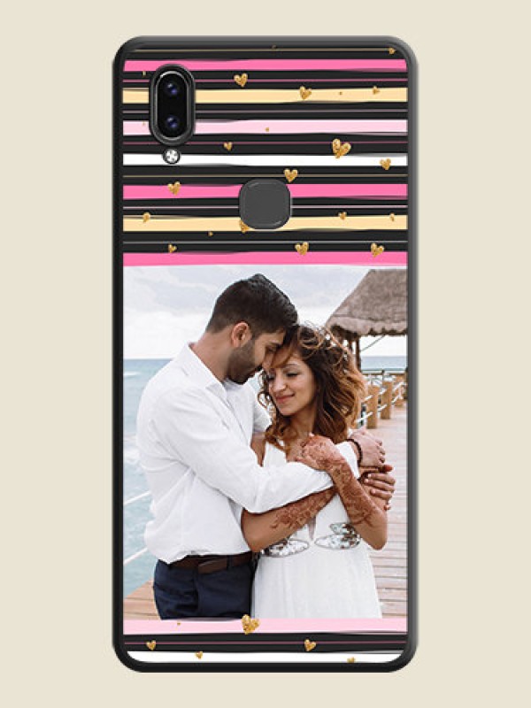 Custom Multicolor Lines and Golden Love Symbols Design on Photo on Space Black Soft Matte Mobile Cover - Vivo V9