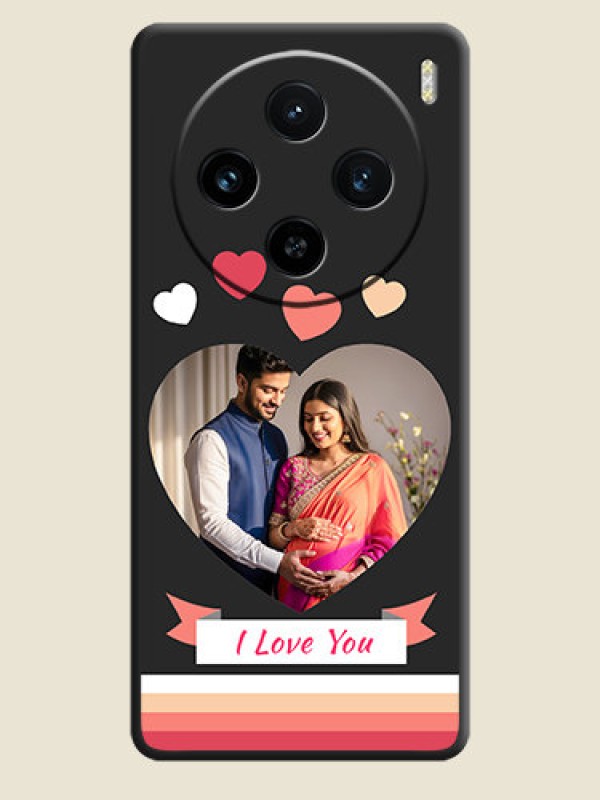 Custom Love Shaped Photo with Colorful Stripes on Personalised Space Black Soft Matte Cases - Vivo X100 5G