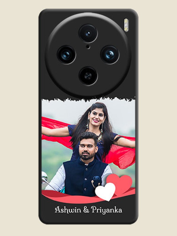 Custom Pink Color Love Shaped Ribbon Design with Text on Space Black Custom Soft Matte Phone Back Cover - Vivo X100 Pro 5G