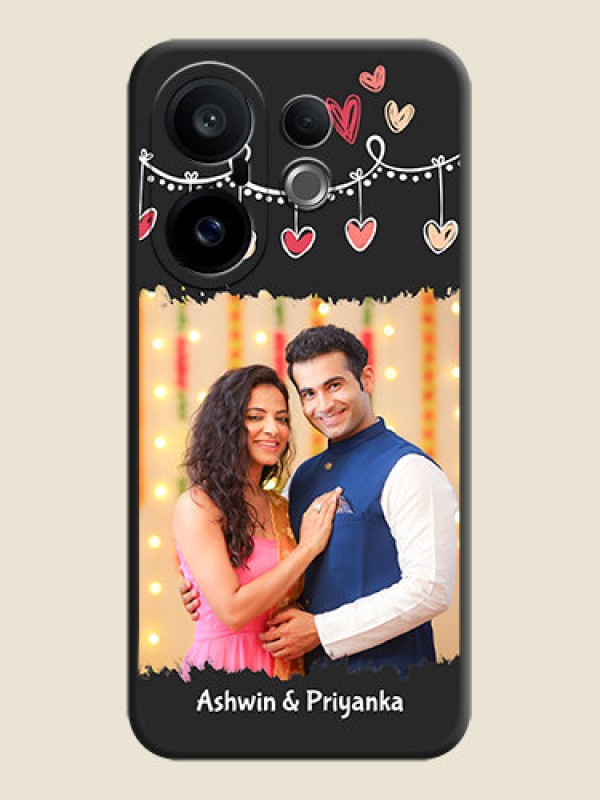 Custom Pink Love Hangings with Name On Space Black Custom Soft Matte Mobile Back Cover - Vivo X200 FE 5G