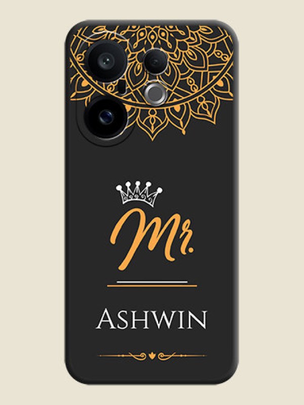 Custom Mr Name with Floral Design On Space Black Custom Soft Matte Mobile Back Cover - Vivo X200 FE 5G