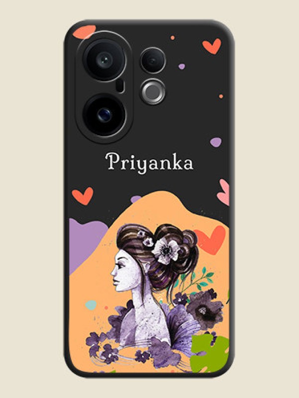 Custom Namecase For Her With Fancy Lady Image On Space Black Custom Soft Matte Mobile Back Cover - Vivo X200 FE 5G
