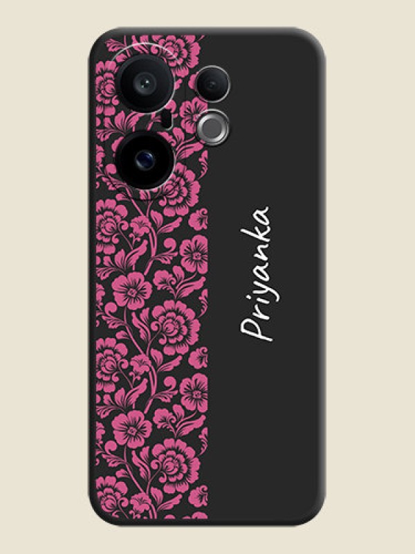 Custom Pink Floral Pattern Design With Custom Text On Space Black Custom Soft Matte Mobile Back Cover - Vivo X200 FE 5G