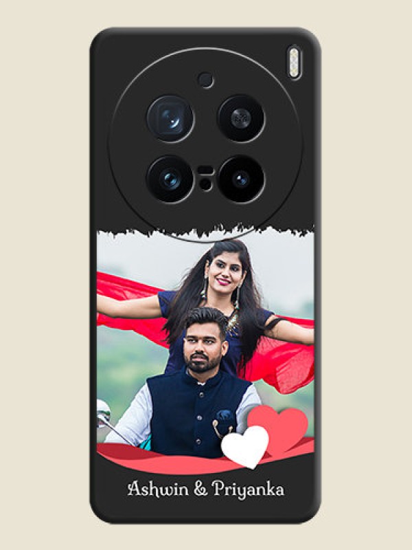 Custom Pin Color Love Shaped Ribbon Design with Text On Space Black Custom Soft Matte Mobile Back Cover - Vivo X200 Pro 5G