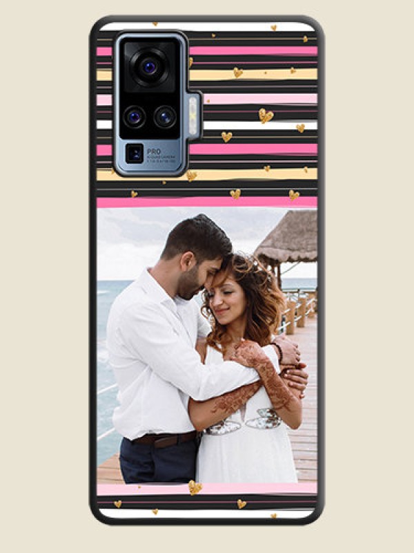 Custom Multicolor Lines and Golden Love Symbols Design - Photo on Space Black Soft Matte Mobile Cover - Vivo X50 Pro 5G
