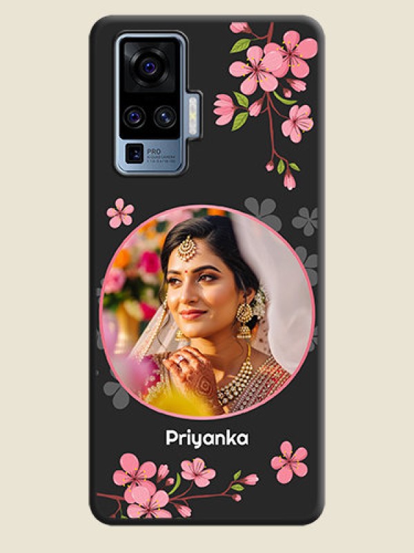 Custom Round Image with Pink Color Floral Design - Photo on Space Black Soft Matte Back Cover - Vivo X50 Pro 5G