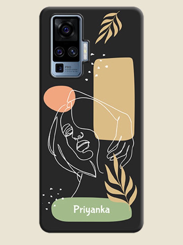 Custom Custom Text With Line Art Of Women & Leaves Design On Space Black Personalized Soft Matte Phone Covers -Vivo X50 Pro 5G