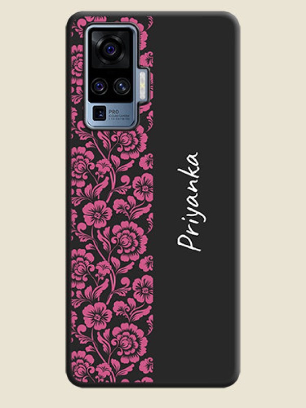 Custom Pink Floral Pattern Design With Custom Text On Space Black Personalized Soft Matte Phone Covers -Vivo X50 Pro 5G
